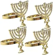 DONFAMDS 4pcs Jewish Holiday Napkin Menorah Design Elegant Chanukah Table Decor for Dinner Parties and Celebrations Stylish Serviette Holders for Festive Gatherings