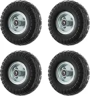 Houseables Wagon Wheel, 4.10/3.50-4 Tire, Gorilla Cart Tires Replacement, 10 Inch Solid Rubber, Gorilla Cart Wheels, Flat Free, Garden, Dolly, Barrow, Pressure Washer, Generator, 5/8” Axle Bore, 4 PK
