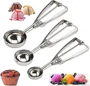 THJOPOKEEL 3PCS Ice Cream Scoop, Premium Cookie Dough Scoop Set, Small/Medium/Large Stainless Steel Scoops, Professional Ice Cream Scooper with Trigger Release for Baking, Cookie, Fruit and Ice Cream
