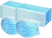 Disposable Face Masks, 3-Ply Protection, Blue, Pack of 100, With Nose Clip and Ear Loops