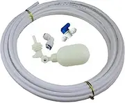 1/4 inch Tube Float Valve Kit for RO Water Reverse Osmosis System Water Filter Push in to Connect Pipe Hose Tube Fittings（Ball Valve +L+15 feet Pipe） (White)