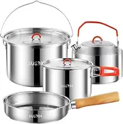 304 Stainless Steel Camping Cookware Set,Camping Cooking Set Camping Pots and Pans Set, Perfect for Camping, Picnic, RVs