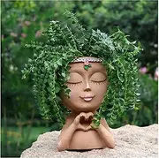 Meltset Face Planters Pots Head Unique Face Flower Pot Head Planter for Indoor Plants Cute Small Succulent Pots Indoor Plant Pot with Drainage,Great Gift (Brown Lady)
