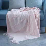 130*170cm Cozy Decorative Knit Woven Throw Blanket Sofa Throw Bed Throw Bed Blanket - Pink