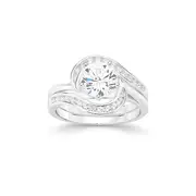 Silver Cz Bridal Set With Channel Swirl Ring in White