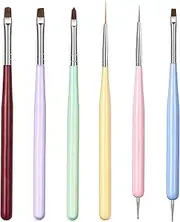 6 Pcs Nail Art Brushes Set, Complete Nail Art Kit with Gel Extension Brush Builder Brush Liner Dotting Pen, Professional and Easy-to-Use Nail Art Tools for Precise Nail Designs for Salon and Home DIY