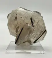 Double Terminated Smoky Quartz Tabular Crystal with Blue/Gray Tourmaline (IQ30)