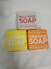 3 SCOTTISH Fine Soaps In Tin Wild Rose Orange & Lemon Savon Au Citron