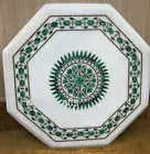 15 Inches Marble Corner Table Top Malachite Stone Inlay Work Coffee Table Top