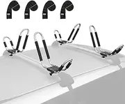 Leader Accessories Kayak Roof Rack - 2 Pair Heavy Duty Stainless Steel J Bars for Canoe, Surf Board, SUP - Mounts on Roof Crossbar with 4 Tie Down Straps, Fits Cars, SUVs, Trucks