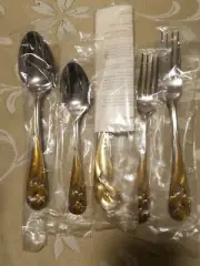 Yamazaki ADENA GOLD ACCENT 5 PC Setting Stainless 18/8 Silverware NEW