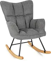 Giantex Linen Rocking Chair, Modern Accent Chair with Backrest, Padded Armrests & Seat, Upholstered Glider Rocker Armchair with Solid Metal & Wood Frame for Nursery, Living Room, Bedroom (Dark Grey)