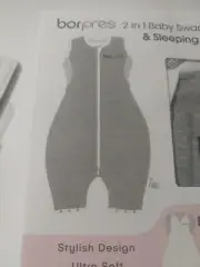 Borpres 2 In 1 Baby Swaddle & Sleeping Bag, Gray M 3-9 Mos