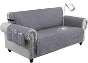[LIWEGHT] Sofa Covers Waterproof Couch Cover Non-Slip Quilted Sofa Slipcover for Dogs Furniture Protector Cover for Pets with Adjustable Strap Washable（3 Seater, Grey）