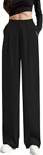 [Generic] Wide Leg Long Pants for Women Elastic High Waist Comfort Drawstring Casual Pants Loose Lounge Work Pants with Pockets