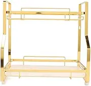Wall Mounted Bathroom Cabinet Organizer Shelf with 2 Tiers Ideal for Living Room Bedroom Kitchen White and Gold Color Scheme Space Saving Corner Design