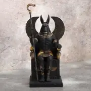 10 5/8 Inch Egyptian God Anubis Sitting On Throne Black Gold Resin Statue
