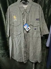 Baylor Bears Columbia Shirt Mens XL Green/White Bonehead Fishing Short Sleeve