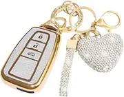 Simocky Key Fob Cover with Diamond Heart Keychain for Toyota A for Women (3 Buttons), Gold