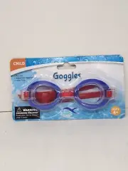 Child's Swimming Goggles Blue Red Swimgear PC Lens Adjustable Strap Latex Free