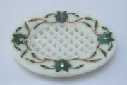 4.5 x 3.5 Inches Marble Soap Case Malachite Stone Inlay Work Bathroom Soap Dish