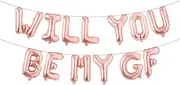 Letter Balloons - WILL YOU BE MY GF WILL YOU BE MY GIRLFRIEND 16" Inch Alphabet Letters Foil Mylar Balloon Valentines Day Banner (WILL YOU BE MY GF Rose Gold)