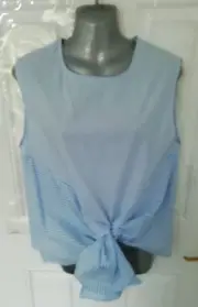 New Look Size 12 Blue White Stripe Sleeveless Tie Front Shirt Blouse top NEW