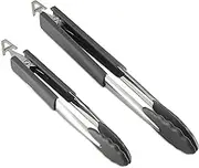 Anolon 47438 SureGrip Dishwasher Safe Nonstick Locking Cooking Tongs Set/Salad Serving Tools, 9 Inch and 12 Inch, Graphite Gray