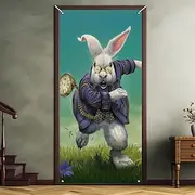 Vincent Hie Door Decorations Door Covers Door Tapestry Door Curtain Decoration Backdrop Indoor/Outdoor Door Banner for Front Door Farmhouse White Rabbit