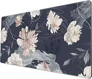 XL Mouse pad Gaming Mouse Pad (31.5x15.7 in), Large Non-Slip Base Mousepad with Stitched Edges, Waterproof Keyboard Mouse Mat Desk Pad for Work Blue and Grey Pink White Peony …