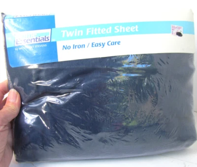 Twin Size Fitted Sheet New Vtg K-mart Solid Dark Navy Blue Home Essentials M