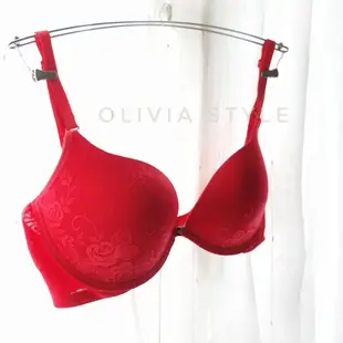 ＊Olivia＊//80B*36B// 奧黛莉 Audrey 緹花無痕 深V 托高集中下厚上薄胸罩 內衣＊紅色＊