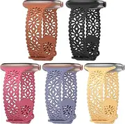 [Steezrd] 5 Pack Slim Lace Silicone Bands Compatible for Apple Watch Band 38mm 40mm 41mm 42mm 44mm 45mm 49mm, Thin Hollow-out Breathable Strap for iWatch Ultra/2 Series 9/8/7/SE/6/5/4/3/2/1 Women Men