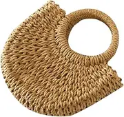 [LIFKOME] Handmade Straw Woven Tote Bag Half-moon Shape Large Capacity Portable Bag for Beach Party