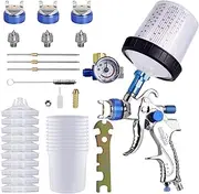 Universal 1.4mm/1.7mm/2.0mm Nozzle Cordl Paint Sprayer for Home Interior House Painting Car DIY Aluminum Alloy Paint Sprayer Gun with 600ml Cup Pressure Valve 10Pcs Bottles Blue