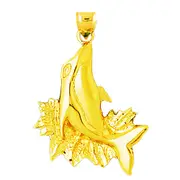 14K Gold Dolphin Pendant Jumping Backward