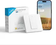 Meross Light Switch, 2 Way, Neutral Requires, Touch/Remote/Voice Control, LED Wall Switch with Timer, White, Compatible with Apple HomeKit, Alexa, Google, 1.6A, 3.4 * 3.4 * 1.3 in.