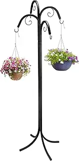 Romooa 72 Inch 4 Way Scroll Basket Hanger Plant Hook, Black Shepherds Hook for Outdoor Heavy Duty, Garden Hanging Plant Stand for Hanging Baskets for Outdoor & Indoor Use