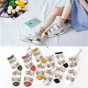 [TYKGD] Women's Socks 6 Pairs Women's Summer Transparent Mesh Socks Cartoon Cute Fashion Cat Sock Cotton Glass Filament Thin Breathable Female Socks
