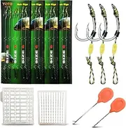 YOTO Carp Fishing Hair Rigs - 24Pcs High Carbon Steel Curved Barbed Carp Hook Swivel Boilies Fishing Rigs with Braided Thread Line Rolling Carp Fishing Accessories