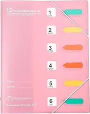 Expanding File Folder 12 Pocket Plastic Envelope File Organizer with String Closure Portable A4 Size Desktop Document Storage for Coupon Invoice Receipt Cards Tickets Busin Student Pink