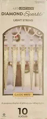 Gemmy Lightshow 10 Diamond Sparkle Classic White LED Christmas Icicle Lights