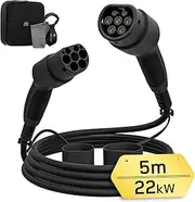 Type 2 to Type 2 EV Charging Cable 22kW [5m, 3-Phase, 32A] dé EV Charging Cable, Portable EV Charger for Tesla Model Y/3, BYD, MG4 and Other PHEV/BEV