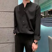 Long-Sleeve Plain Shirt Black - XL