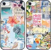 Phoona 2 Pack Cute Case for iPhone 7/SE 2020/8/SE 2022 4.7", European Collage Preppy Summer Girly Design Pattern for Girls Women, Slim Soft Silicone Shockproof Bumper Protector Cover, Blue 03