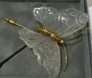 Daum France Milky White Butterfly Pate De Verde Pin Brooch Gold Tone R3-J1