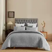 100% Cotton Seersucker Pattern Silver Grey Quilt Doona Duvet Cover Set (Queen)