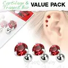 3 Pcs Value Pack Assorted Steel Tragus Barbell Prong Set Red Round Gem Top 16G