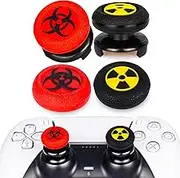 Playrealm FPS Thumbstick Extender x 2 & Printing Rubber Silicone Grip Cover x 4 for PS5 Dualsenese & PS4 Controller (Radiation Black & BioH Red)