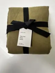 NWT. West Elm European Linen Tablecloth. Olive Green 70 X 108 In